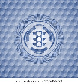 traffic light icon inside blue badge with geometric pattern background.