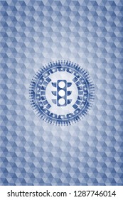 traffic light icon inside blue polygonal emblem.