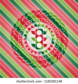 traffic light icon inside christmas emblem background.
