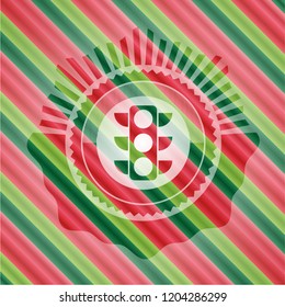 traffic light icon inside christmas badge background.