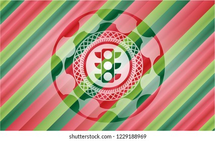 traffic light icon inside christmas emblem.