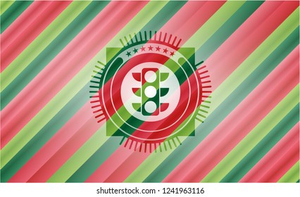traffic light icon inside christmas badge background.