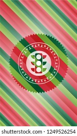 traffic light icon inside christmas colors style emblem.