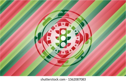 traffic light icon inside christmas badge background.