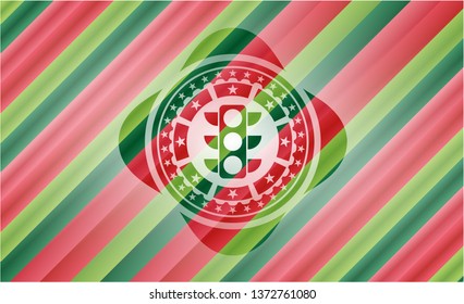 traffic light icon inside christmas badge.