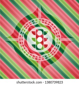 traffic light icon inside christmas emblem background.