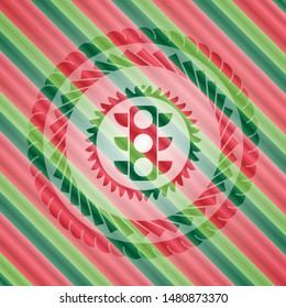 traffic light icon inside christmas badge background.