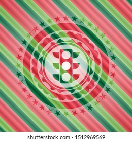 traffic light icon inside christmas colors style emblem.