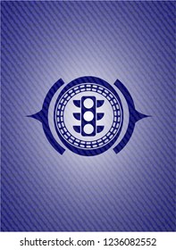 traffic light icon inside emblem with denim high quality background