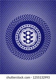 traffic light icon inside emblem with jean high quality background