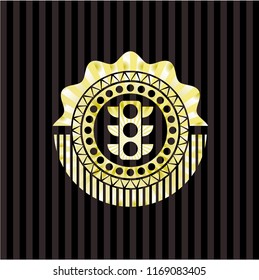 traffic light icon inside gold emblem or badge