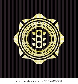 traffic light icon inside gold shiny emblem