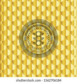 traffic light icon inside golden emblem. Scales pattern. Vector Illustration. Detailed.