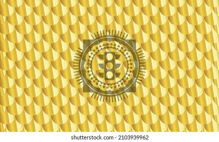icono del semáforo dentro de la insignia de oro o emblema. Patrón de escalas. Ilustración vectorial. Detallado. 