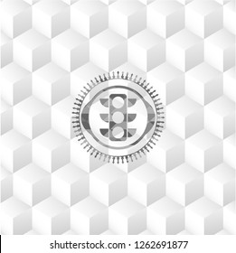 traffic light icon inside grey emblem. Retro with geometric cube white background