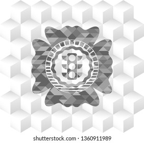 traffic light icon inside grey emblem with cube white background