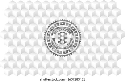 traffic light icon inside grey emblem. Retro with geometric cube white background