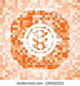 traffic light icon inside orange mosaic emblem
