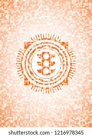 traffic light icon inside orange tile background illustration. Square geometric mosaic seamless pattern with emblem inside.