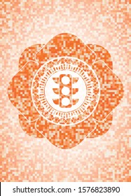 traffic light icon inside orange tile background illustration. Square geometric mosaic seamless pattern with emblem inside.