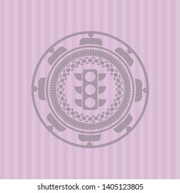 traffic light icon inside pink emblem