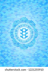 traffic light icon inside realistic sky blue mosaic emblem