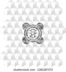 traffic light icon inside realistic grey emblem with geometric cube white background