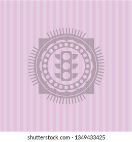 traffic light icon inside realistic pink emblem