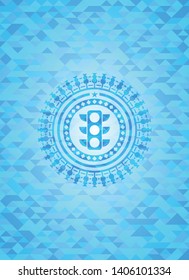 traffic light icon inside realistic sky blue mosaic emblem