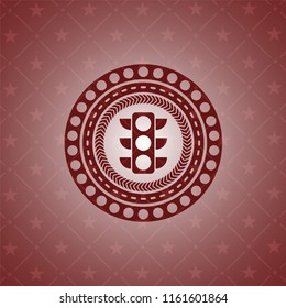 traffic light icon inside red emblem. Retro