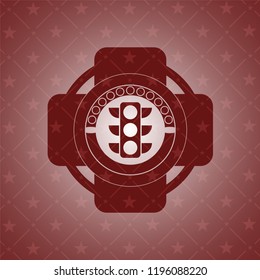 traffic light icon inside red emblem. Vintage.