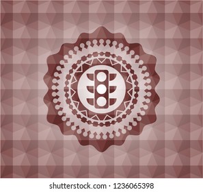 traffic light icon inside red geometric pattern emblem. Seamless.