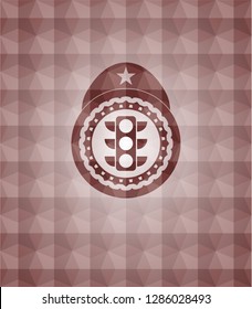 traffic light icon inside red geometric badge. Seamless.
