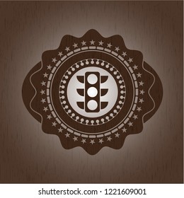 traffic light icon inside retro style wooden emblem