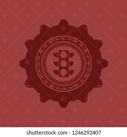 traffic light icon inside retro style red emblem