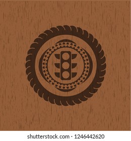traffic light icon inside retro wooden emblem