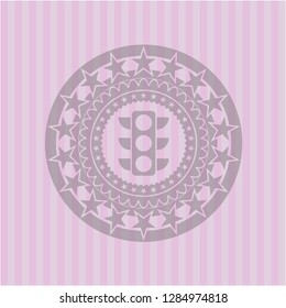 traffic light icon inside retro pink emblem