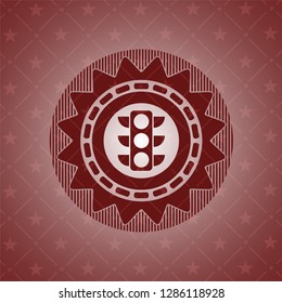 traffic light icon inside retro style red emblem