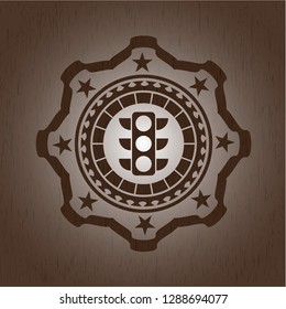 traffic light icon inside retro style wood emblem