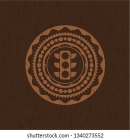 traffic light icon inside retro wood emblem