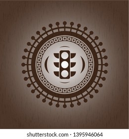 traffic light icon inside retro wooden emblem