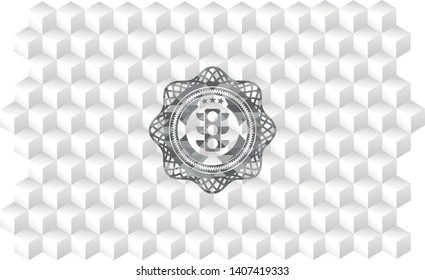 traffic light icon inside retro style grey emblem with geometric cube white background
