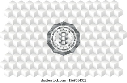traffic light icon inside retro style grey emblem with geometric cube white background