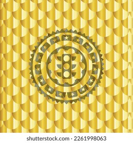 traffic light icon inside shiny golden badge. Scales pattern. Vector Illustration. Detailed. 