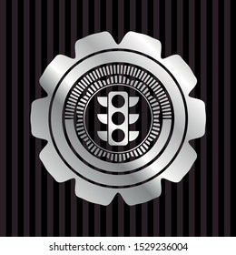 traffic light icon inside silvery shiny badge
