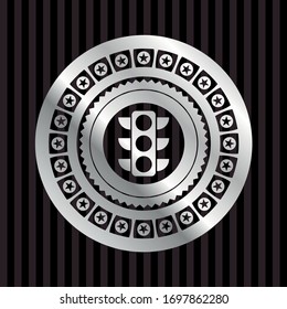 traffic light icon inside silvery badge