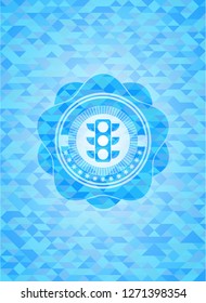 traffic light icon inside sky blue emblem. Mosaic background
