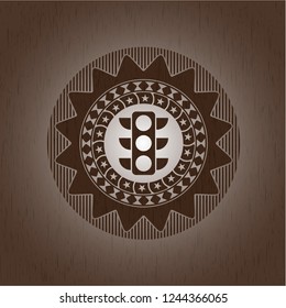 traffic light icon inside vintage wooden emblem