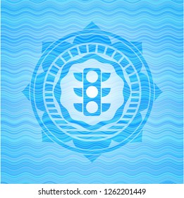 traffic light icon inside water style emblem.