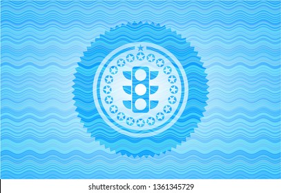traffic light icon inside water wave concept style badge.